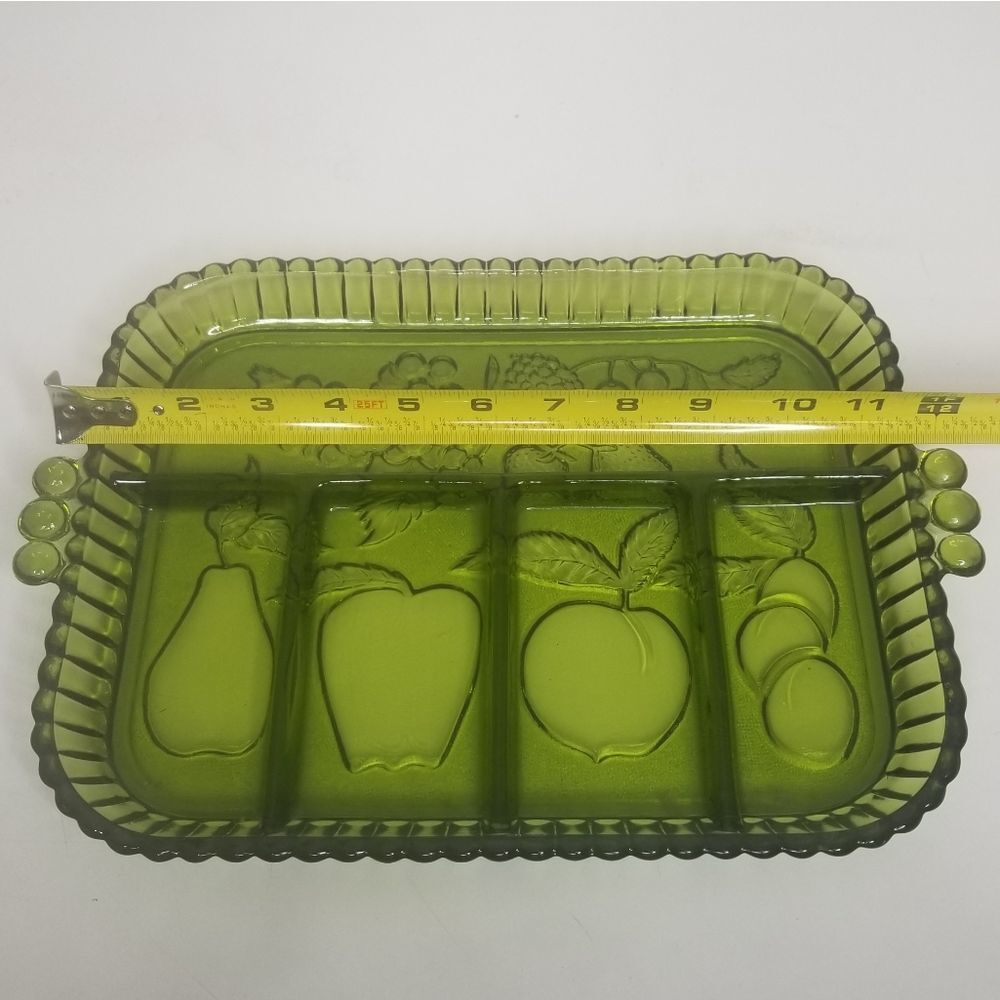 Vintage Indiana Glass Green Divided 5 Part Relish Serving Tray Fruit Olive - Picture 8 of 9